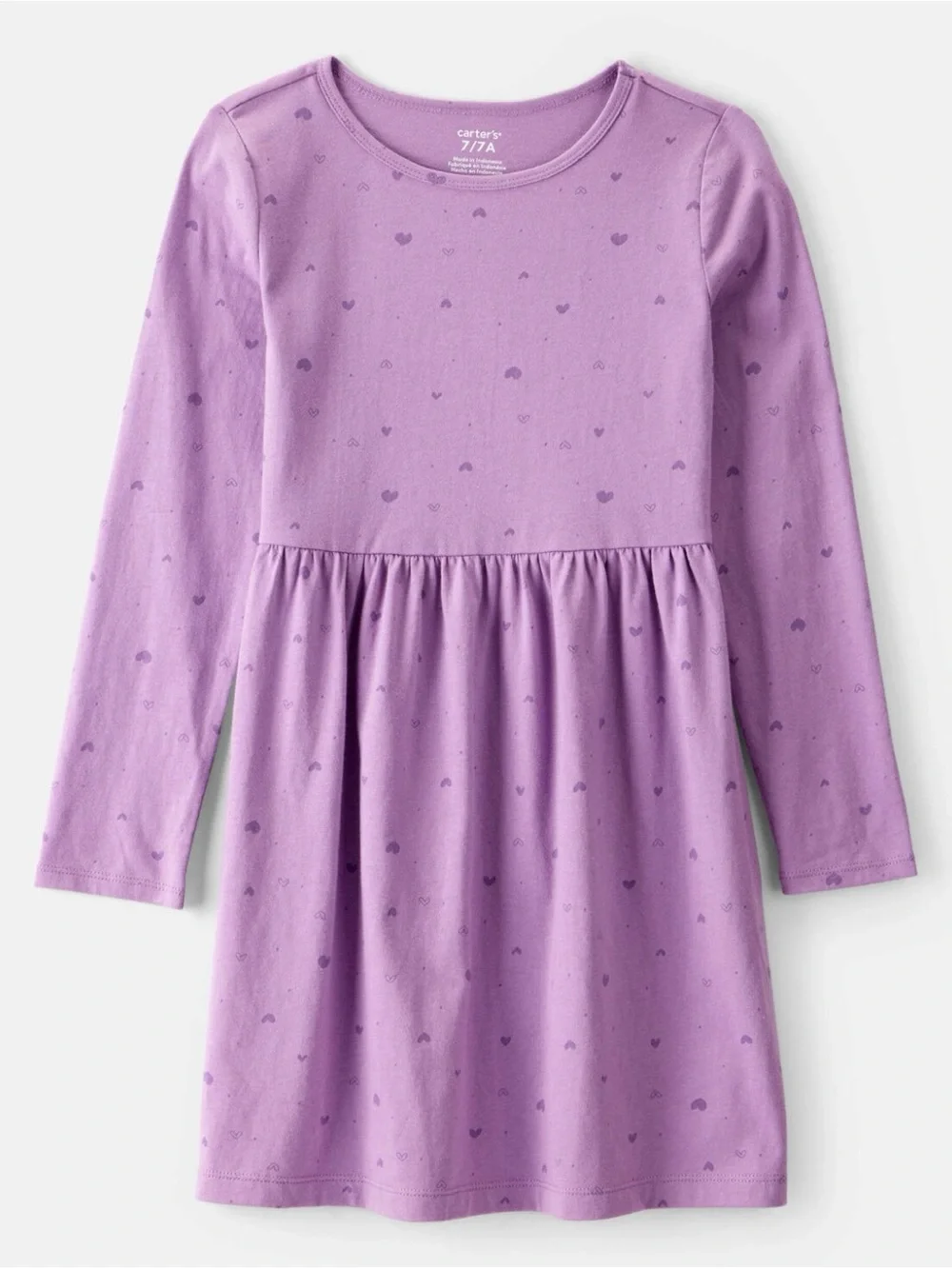 Carter's Girls Purple Heart Print Long Sleeve Cotton Dress